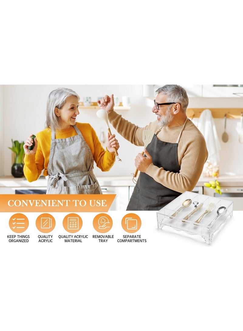 بيتى صندوق تنظيم أدوات المائدة من الأكريليك الشفاف من بيتي فير بمقبض كريستالي، حاوية تخزين أدوات المطبخ، تصميم موفر للمساحة، 5 جوانب - Image 4